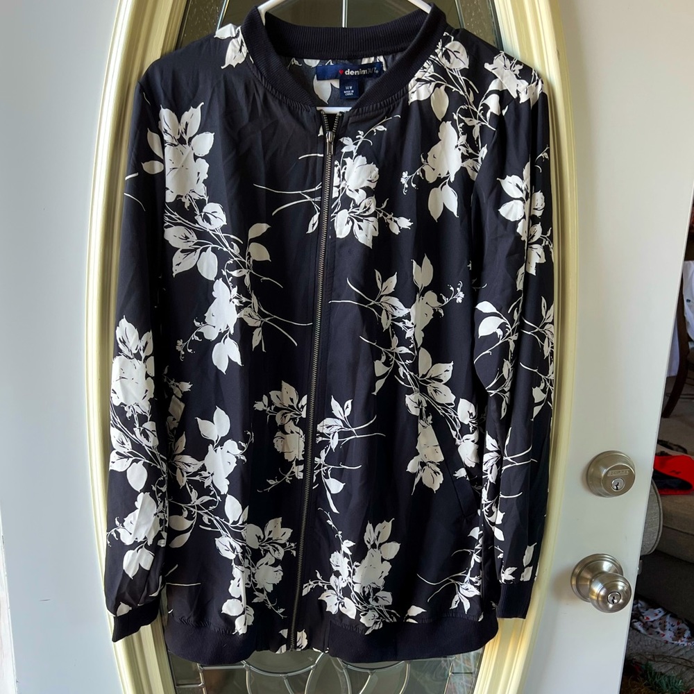 Fun zip up floral jacket with soft elastic waist 14w